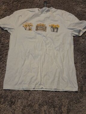 District White Tee with Yellow Daisy Graphic